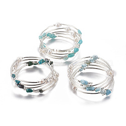 Wickelarmbänder aus Naturstein mit fünf Schlaufen, mit Perlen, Messingzubehör und Eisenperlen, Platin Farbe, 2-1/8 Zoll (5.4 cm)