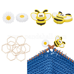 Superfindings 編み物ツールキット  蜂とデイジーのシリコンニードルプロテクターストッパーを含む  真鍮六角編みステッチメーカーリング  ミックスカラー  14個/箱