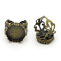 Componentes del anillo de filigrana de latón del manguito, bases del anillo almohadilla, sin níquel, Bronce antiguo, 18mm, Bandeja: 15 mm