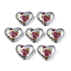 Perline acriliche opache verniciate a spruzzo, cuore, argento, 16x19x8mm, Foro: 2 mm
