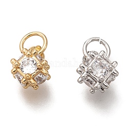 Brass Micro Pave Clear Cubic Zirconia Charms, Cadmium Free & Lead Free, Long-Lasting Plated, Rhombus, Mixed Color, 10x7x7.5mm, Hole: 3mm