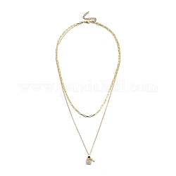 Brass Micro Pave Clear Cubic Zirconia Double Layer Necklaces, with Brass Chains and 304 Stainless Steel Lobster Claw Clasps, Lock with Key, Golden, 16 inch(41cm)