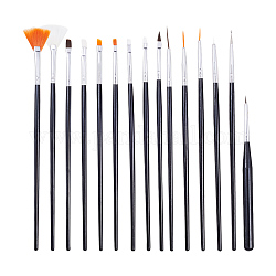 Conjuntos de cepillo de uñas, bolígrafos de gel uv para uñas, pluma de línea de dibujo, negro, 126~190x5~8mm, 15 PC / sistema