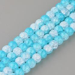 Chapelets de perles en quartz craquelé synthétique, deux tons, ronde, teinte, bleu ciel, 6mm, trou: 1mm, environ 66 pcs/chapelet, 15.7 pouces