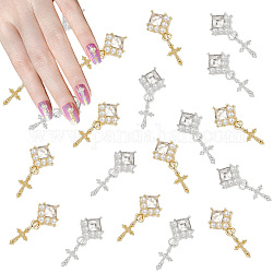 GOMAKERER 30 Pcs 2 Colors Dangle Cross Nail Charm, Rhinestones Pearls Nail Decoration Alloy Nail Art Jewels Golden Silver Metal Nail Accessories for Acrylic Nails