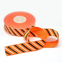 Stripe Pattern Printed Grosgrain Ribbons for Gift Packing, Dark Orange, 1 inch(25mm)