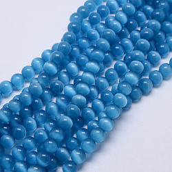 Cat Eye Beads, Round, Dodger Blue, 8mm, Hole: 1mm, about 15.5 inch/strand, about 49pcs/strand