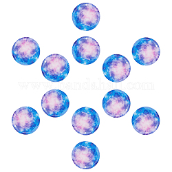 Acryl-Anhänger, mit Glitzerpulver, flache Runde mit Universum, Schieferblau, 30x4.5 mm, Bohrung: 1.4 mm, 12 Stück / Karton