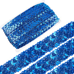 プラスチックpaillette弾性ビーズ  スパンコールビーズ  装飾アクセサリー  3列パレットロール  フラット  ブルー  20x1.2mm  13m /カード