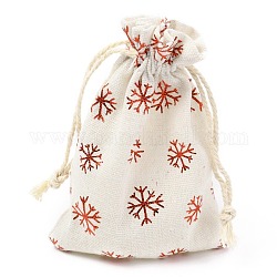 Bolso de tela de tela de algodón con tema navideño, bolsas de cordón, para la fiesta de navidad adornos de regalo, patrón de muñeco de nieve, 14x10 cm