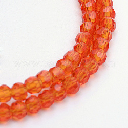 Transparente Glasperlen stränge, facettiert (32 Facetten) rund, orange rot, 4~5 mm, Bohrung: 0.5 mm, ca. 93~98 Stk. / Strang, 14.17~14.57 Zoll (36~37 cm)