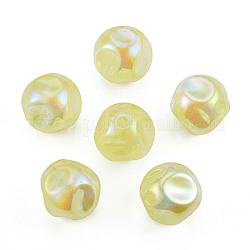 Perlas de acrílico galvanoplastia arco iris iridiscente, abalorios de brillo, pepitas, amarillo champagne, 16x15.5mm, agujero: 2.2 mm