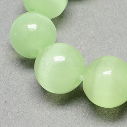 Chapelets de perles d'œil de chat, ronde, vert pale, 6mm, Trou: 1mm, Environ 66 pcs/chapelet, 14 pouce