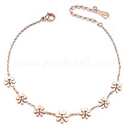 Shegrace fabuleux bracelets de cheville en acier inoxydable, avec des fleurs et des fermoirs à pince de homard (rallonges de chaîne de style aléatoire), or rose, 7-7/8 pouce (20 cm)