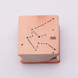 Деревянные марки, с резиновой, квадрат с двенадцатью созвездиями, Водолей, 30x30x24 мм