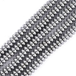Non-Magnetic Synthetic Hematite Beads Strands, Grade A, Rondelle, Platinum Plated, 4x2mm