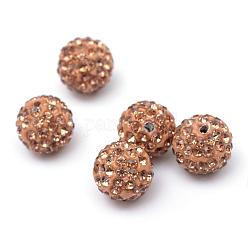 Polymer Clay Pave Rhinestone Beads, Disco Ball Beads, Lt.Col.Topaz, PP13(1.9~2mm), 6 Rows Rhinestone, 10mm, Hole: 1.5mm