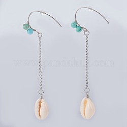 Cauris boucles d'oreilles pendantes, avec des perles de turquoise et synthétiques accessoires en 304 acier inoxydable, poussoirs d'oreilles pour boucles d'oreilles en plastique, turquoise, 80~82mm, pin: 0.8 mm