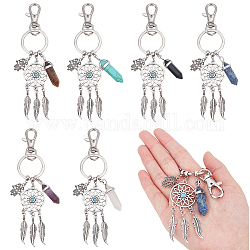 NBEADS 6 Pcs Dream Catcher Keychain, Dream Catcher Pendants with Natural Gemstone and Hamsa Hand Charm Dream Catcher Keyring Lucky Decor for Bag Home Hanging Ring Ornaments Car Pendant