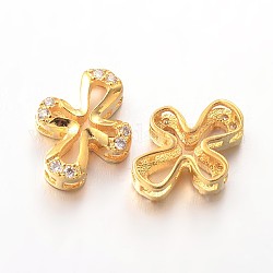 Micro cuivres croisées ouvrent perles cubes de zircone, sans plomb et sans nickel, or, 15x12x4mm, Trou: 2x4mm