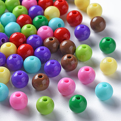 Perles acryliques opaques, ronde, couleur mixte, 8x7mm, Trou: 2mm, environ 111 pcs/500 g