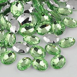 Taiwan Acrylic Rhinestone Cabochons, Pointed Back Rhinestone, Faceted, Oval, Pale Green, 8x6x3mm
