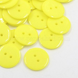 Annähende Acryl knöpfe, Plastikknöpfe für Kostüm-Design, 2-Loch, gefärbt, Flachrund, Gelb, 17x2 mm, Bohrung: 1 mm