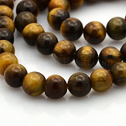 Natural Tiger Eye Round Beads Strands, 6mm, Hole: 1mm, about 61pcs/strand, 15.7 inch