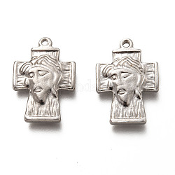 Easter 201 Stainless Steel Pendants, Cross with Jesus, Stainless Steel Color, 23x16x3mm, Hole: 1.6mm