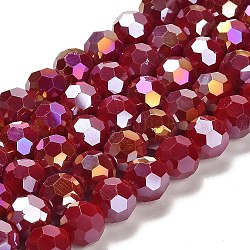 Opaque Glass Beads Stands, AB Color, Faceted(32 Facets), Round, Dark Red, 10x8.5~9mm, Hole: 1.6mm, about 67pcs/strand, 23.62 inch(60cm)