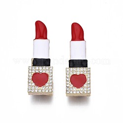 Lipstick with Heart Enamel Pin, 3D Alloy Brooch with Crystal Rhinestone for Backpack Clothes, Nickel Free & Lead Free, Light Golden, Colorful, 45x14.5mm