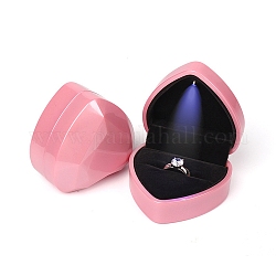Cajas de almacenamiento de anillos de plástico en forma de corazón, Estuche de regalo para anillos de joyería con interior de terciopelo y luz LED., rosa, 7.15x6.4x4.35 cm