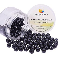 Perle tonde pearlized perle di vetro, tinto, nero, 10mm, Foro: 1.2~1.5 mm, circa 100 pc / scatola