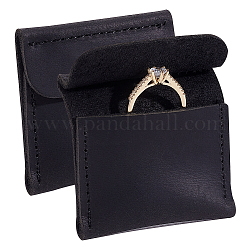 Sacs de rangement pour anneaux en peau de vache, pochettes à bijoux pour bagues, carrée, noir, 5.8x5.85x0.6 cm