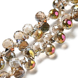 Transparentes perles de verre de galvanoplastie brins, arc-en-ciel plaqué, facette, larme, tan, 6x5x5mm, Trou: 0.8mm, Environ 108 pcs/chapelet, 16.14'' (41 cm)
