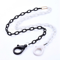 Personalisierte zweifarbige abs kunststoff kabelkette halsketten, Brillenketten, Handtaschenketten, mit Eisenverbindungsringen und Kunststoff-Hummerkrallenverschlüssen, weiß und schwarz, 26.77~27.95 Zoll (68~71 cm)