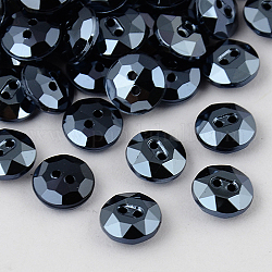 Botones redondos planos del diamante artificial de acrílico de Taiwán de 2-agujero, facetados, azul de Prusia, 11.5x4.5mm, agujero: 1 mm