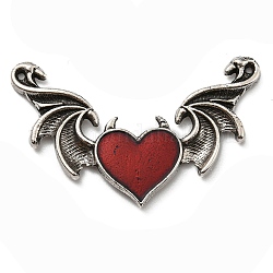 Grandi pendenti in smalto di lega di Halloween, argento antico, Ciondoli con ali a forma di cuore del diavolo, rosso scuro, 32.5x54x3mm, Foro: 1.4 mm e 1.2 mm