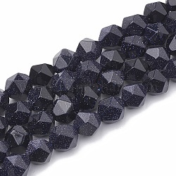 Chapelets de perles en pierre d'or bleue synthétique, étoiles coupées perles rondes, facette, 10x9~10mm, Trou: 1mm, Environ 36~38 pcs/chapelet, 14.2~14.6 pouce
