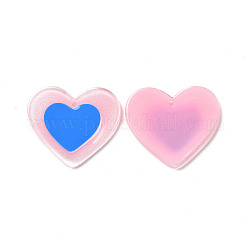 Colgantes de acrílico, con polvo de esmalte y brillo, charm de corazón, rosa perla, 25.5x29x2mm, agujero: 1.5 mm