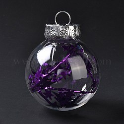 Decoraciones colgantes temáticas navideñas, bola de plástico con fornituras de aluminio, para adorno de árbol de navidad, púrpura, 77x58mm, agujero: 11 mm
