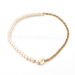 Ожерелья-цепочки с латунной эмалью, с круглыми бусинами из натурального жемчуга и застежками-тумблерами, реальный 18k позолоченный, красочный, 17.12 дюйм (43.5 см)
