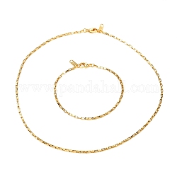 304 ensemble colliers et bracelet chaîne vénitienne en acier inoxydable, avec des pattes de chaîne, anneaux de saut et fermoirs à pince de homard, or, 18.5~40.5x0.2 cm, 2 pièces / kit