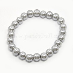 Stretchy Glass Pearl Bracelets, with Elastic Cord, Silver, 8x55mm