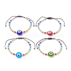 Evil Eye Lampwork & Glass Braided Bead Bracelet, Mixed Color, Inner Diameter: 2~3-1/4 inch(5~8.2cm)