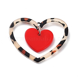 Непрозрачные акриловые подвески ко Дню святого Валентина, с кольца прыжок железа, леопардовое сердце, красные, 35x42x2 мм, отверстие : 1.8 мм