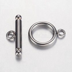 304 Edelstahl-Toggle-Haken, Ring, Edelstahl Farbe, Ring: 17x13x2 mm, Bohrung: 2 mm, Bar: 22x7x3 mm, Bohrung: 2 mm