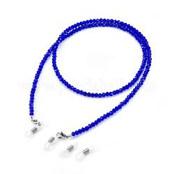 Brillenketten, Halsband für Brillen, mit Glasperlen, 304 Edelstahl Karabinerverschlüsse, Messingperlen und Gummischlaufenenden, königsblau, 27.95 Zoll (71 cm)