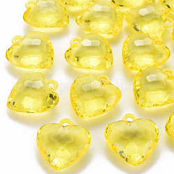 Ciondoli arilico trasparente, sfaccettato, cuore, giallo, 31.5x29x12.5mm, Foro: 4 mm, circa 90pcs/500g