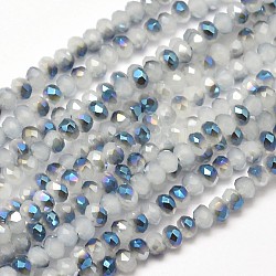 Faceted Rondelle Half Rainbow Plated Imitation Jade Electroplate Glass Beads Strands, WhiteSmoke, 3.5x2mm, Hole: 0.5mm, about 148pcs/strand, 14.9 inch